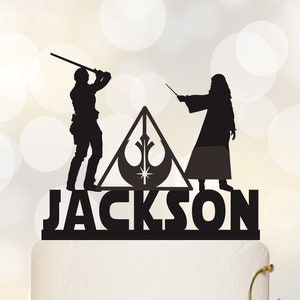 Star Wars Wedding Cake Topper, Jedi and Witch Cake Topper, Couple Cake Topper, Name Cake Topper, Personalized Cake Topper c341