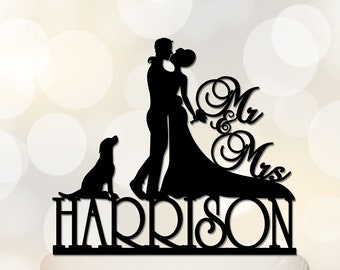 Mr & Mrs Wedding Cake Topper, Custom Cake Topper With Last Topper, Personalized Cake Topper With A Dog,Acrylic Decoration-C050