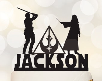 Star Wars Wedding Cake Topper, Jedi and Witch Cake Topper, Couple Cake Topper, Name Cake Topper, Personalized Cake Topper c341
