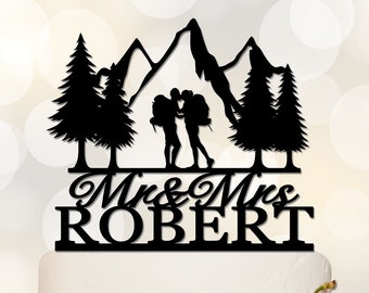 Mountain Wedding Cake Topper, Outdoor Cake Topper, Custom Mountain Cake Topper, Mountain Climbing Couple, Mountain Theme Party C356