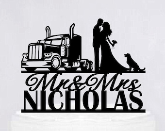 Truck Wedding Cake Topper | Custom Cake Topper | Personalized Classic Truck Cake Topper | Vintage Truck Mr And Mrs Cake Topper W297