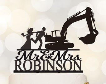Excavator Wedding Cake Topper | Excavator Cake Topper | Custom Cake Topper | Couple Cake Topper | Funny Cake Topper C358