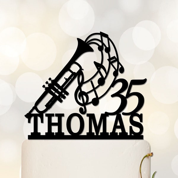 Trumpet cake topper | Trumpet Birthday Cake topper | Personzalied Birthday Cake Topper | Musical Theme Party | Custom Cake Topper A059