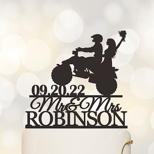 Adorno para tarta de vehículo todoterreno, adorno para tarta de cuatriciclo, adorno para tarta de 4 ruedas, decoración temática de ATV, adorno para tarta de pareja, adorno para tarta de Sr. y Sra. C383