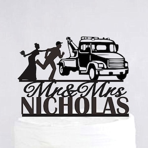 Tow Truck Wedding Cake Topper | Truck Driver Cake Topper | Trucker Cake Topper | Funny Cake Topper | Mr And Mrs Cake Topper C316