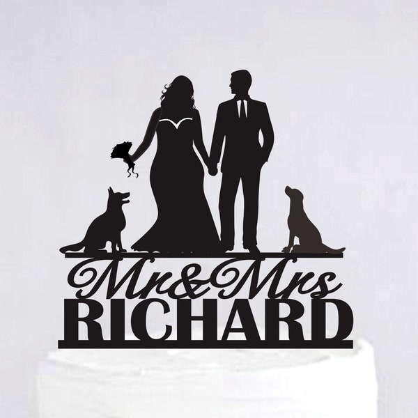 Plus Size Bride Wedding Cake Topper, Custom Cake Topper With Dog, Size Bride And Groom Cake Topper,Mr And Mrs Cake Topper C291