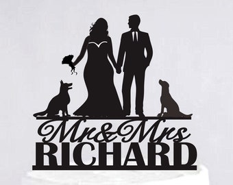 Plus Size Bride Wedding Cake Topper, Custom Cake Topper With Dog, Size Bride And Groom Cake Topper,Mr And Mrs Cake Topper C291
