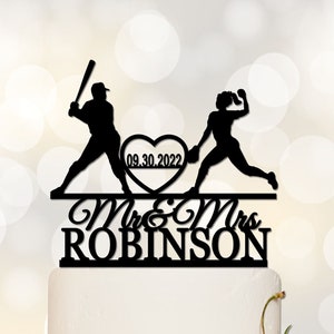 Baseball Wedding Cake Topper, Baseball Cake Topper, Pitcher Cake Topper, Baseball Theme Party, Couple Cake Topper, Funny Cake Topper C359