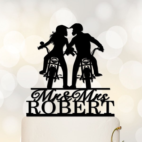 Motocycle Wedding Cake Topper | Groom And Bride Cake Topper With Motobike | Motobike Cake Topper | Funny Cake Topper C361