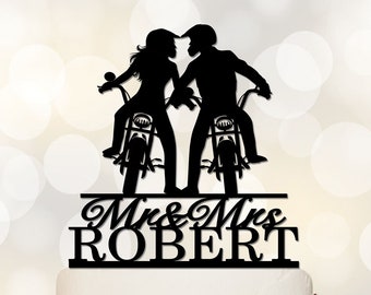 Motocycle Wedding Cake Topper | Groom And Bride Cake Topper With Motobike | Motobike Cake Topper | Funny Cake Topper C361