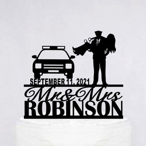 Personalized Policeman Wedding Cake Topper, Custom Police Officer Cake Topper with Date,Mr And Mrs Cake Topper C293