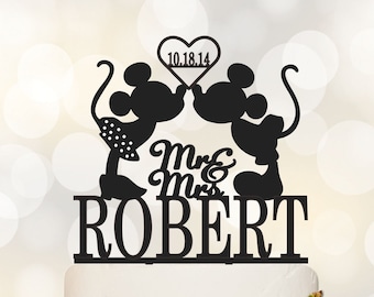 Mickey und Minnie Hochzeit Torten topper,Custom Mr and Mrs Hochzeit Cake Topper mit Nachnamen,Custom Wedding Cake Topper-C045