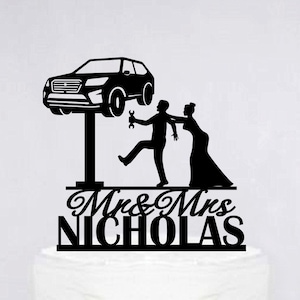 Car Fixer Wedding Cake Topper | Couple Cake Topper | Custom Bride and Groom Cake Topper | Funny Cake Topper With Wrench Tool c313