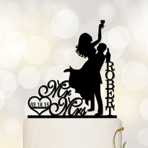 Wedding cake topper,Drunk Bride Cake Topper,Custom Cake Topper,Bride And Groom Silhouette,Funny Cake Topper,Mr and Mrs Cake Topper C130