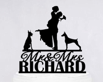 Personalized Wedding Cake Topper | Custom Couple Cake Topper | Bride And Groom Cake Topper With Dog | Mr And Mrs Cake Topper C302