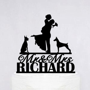 Personalized Wedding Cake Topper | Custom Couple Cake Topper | Bride And Groom Cake Topper With Dog | Mr And Mrs Cake Topper C302