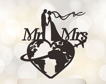 Travel themed Wedding Cake Topper, Custom Cake Topper, Airplane Cake Topper, Personalized travelling Cake Topper P169
