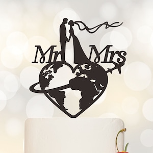 Travel themed Wedding Cake Topper, Custom Cake Topper, Airplane Cake Topper, Personalized travelling Cake Topper P169