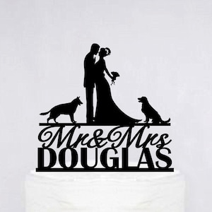 Couple Wedding Cake Topper With Pet, Custom Dog Cake Topper , Personalized Mr And Mrs Cake Topper With Dog, Wedding Decoration C287