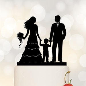 Hochzeitstorte Topper,Braut und Bräutigam mit einem kleinen Jungen, Tortenstecker personalisiert,Kinder Tortenstecker,Personalisierter Familientorten Topper P157