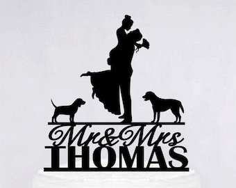 Wedding Cake Topper With Pet, Custom Dog Cake Topper, Bride Hoding Groom Cake Topper,Mr And Mrs Cake Topper With Dog C288