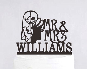 Jack and Sally Wedding Cake Topper,Custom Mr and Mrs Cake Topper,Simply Meant To Be, Halloween Cake Topper, Nightmare before Christmas C385