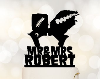 Frankenstein and Bride Cake Topper,Halloween Wedding Cake Topper, Frankenstein Silhouette,Custom Cake Topper,Personalized Cake Topper C225