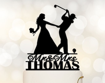 Golf Wedding Cake Topper | Golf Cake Topper | Golfing Couple Cake Topper | Funny Cake Topper | Bride Dragging Groom Cake Topper C349
