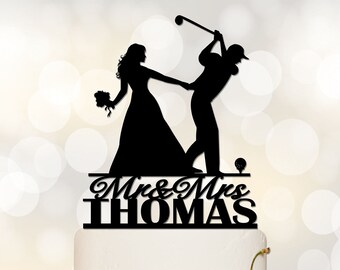 Golf Wedding Cake Topper | Golf Cake Topper | Golfing Couple Cake Topper | Funny Cake Topper | Bride Dragging Groom Cake Topper C349