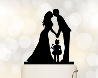Wedding Cake Topper,Couple Silhouette with a litter Girl,Custom Children Cake Topper,Cake Decoration,Personalized Family Cake Topper P156