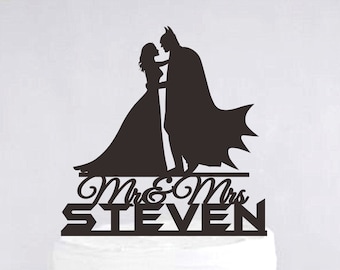 Custom Wedding Cake Topper, Super Hero Theme Decor, Couple Cake Topper, Superhero Silhouette, Mr Mrs Cake Topper, Funny Cake Topper