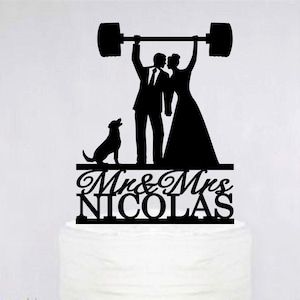 Adorno para tarta de fitness personalizado / Adorno para tarta de bodas para parejas / Levantamiento de pesas para novios y novias / Adorno para tarta de gimnasio C305