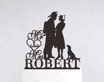 Firefighter And Nurse Wedding Cake Topper | Custom Fireman Cake Topper | Nurse Cake Topper | Personalized Bride And Groom Cake Topper C307