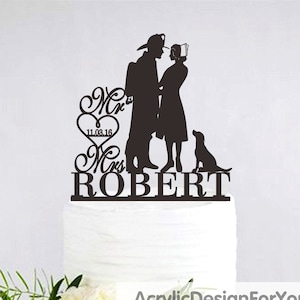 Firefighter And Nurse Wedding Cake Topper | Custom Fireman Cake Topper | Nurse Cake Topper | Personalized Bride And Groom Cake Topper C307
