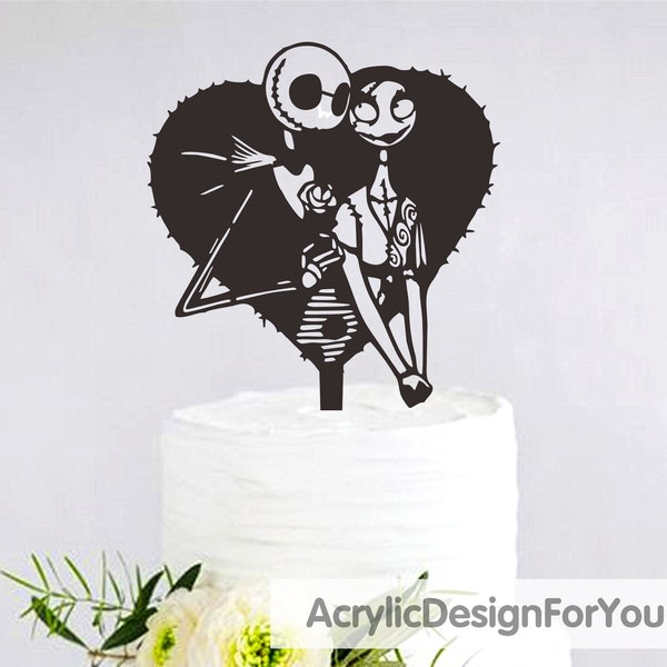 Jack et Sally Wedding Cake Topper, Custom Cake Topper, Halloween Cake Topper, Halloween Thème Mariage, Cauchemar avant Noël C384