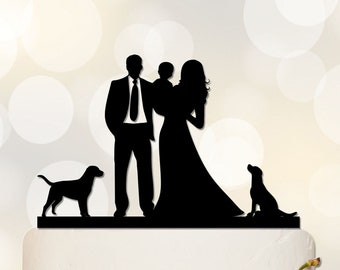 Family Wedding Cake Topper,Couple with a little boy,Custom Dog Cake Topper,Custom Child Cake Topper, Personalized Family Cake Topper P183
