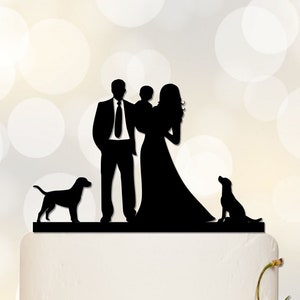 Family Wedding Cake Topper,Couple with a little boy,Custom Dog Cake Topper,Custom Child Cake Topper, Personalized Family Cake Topper P183