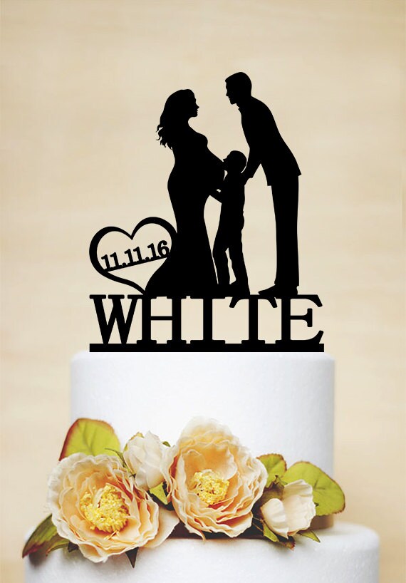 Pregnant Bride and Groom With Little Boy Cake Topper, Family Wedding ...