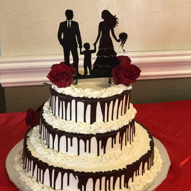 Pregnant Bride and Groom With Little Boy Cake Topper, Family Wedding ...