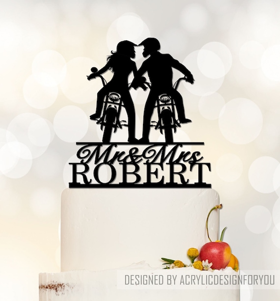 Motocycle Wedding Cake Topper | Groom And Bride Cake Topper With Motobike | Motobike Cake Topper | Funny Cake Topper C361