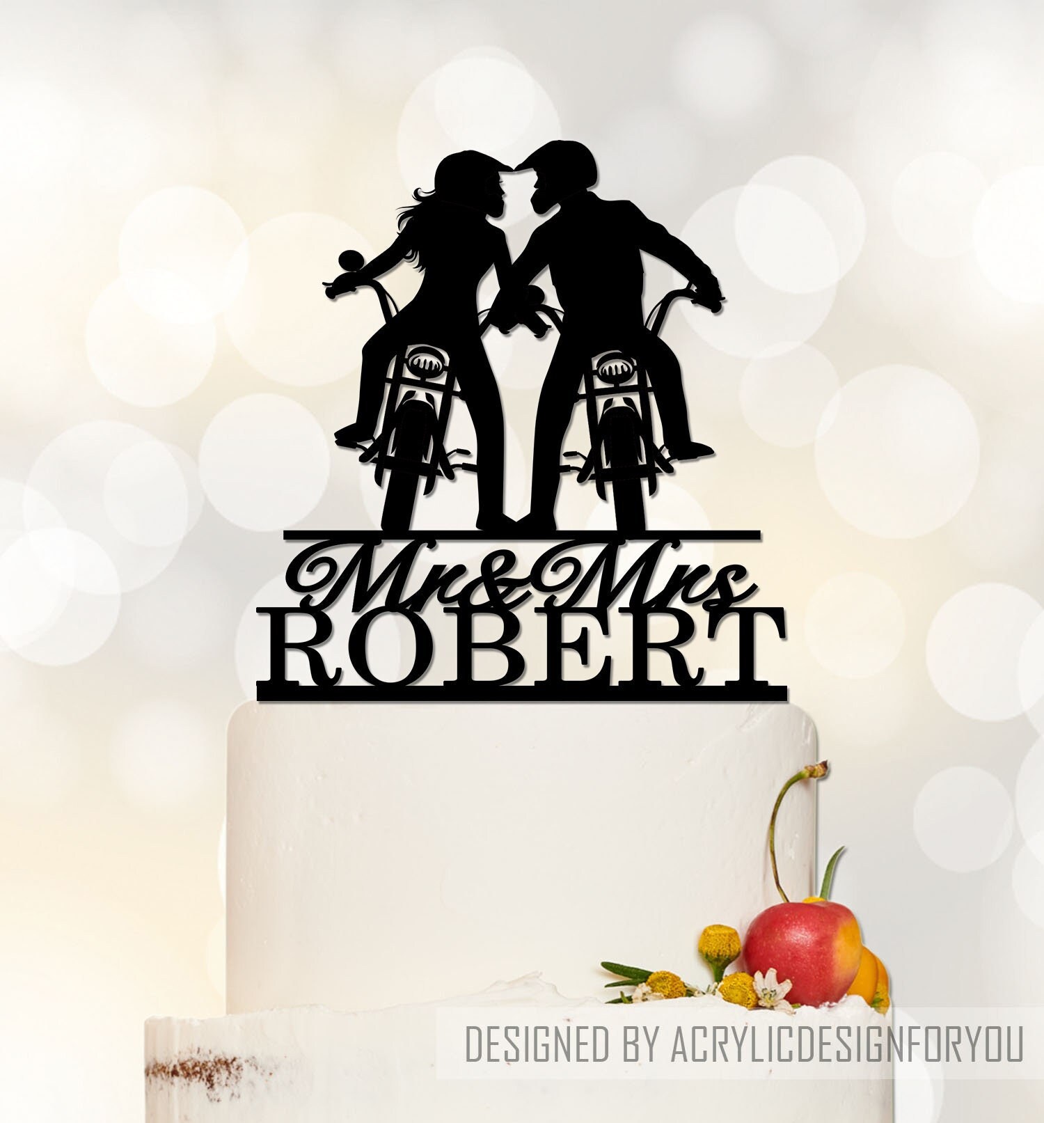 Motocycle Wedding Cake Topper | Groom And Bride Cake Topper With Motobike | Motobike Cake Topper | Funny Cake Topper C361