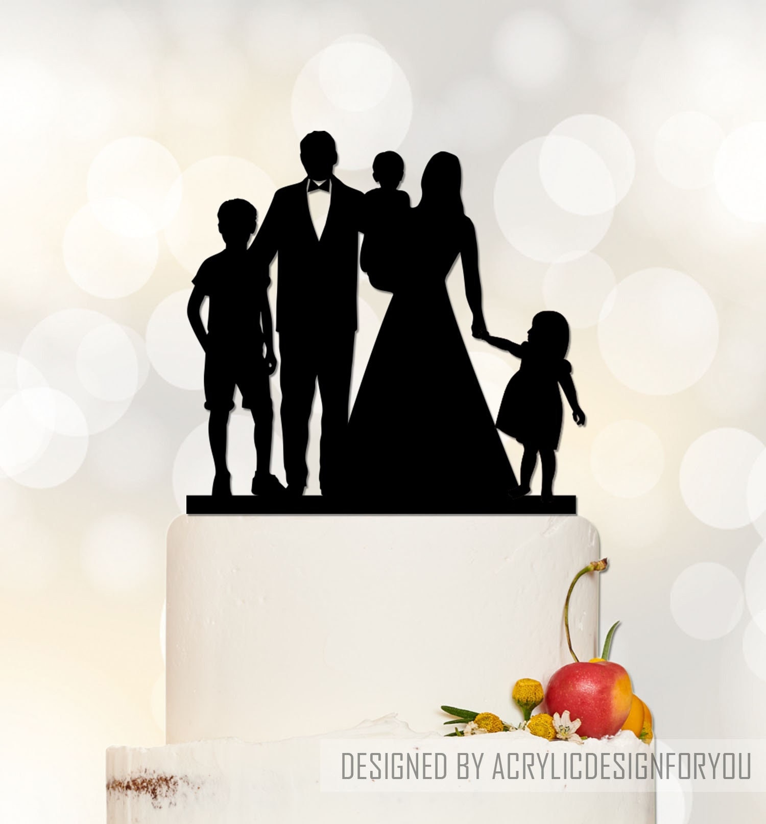 Family Wedding Cake Topper,bride and Groom With Children Cake Topper ...