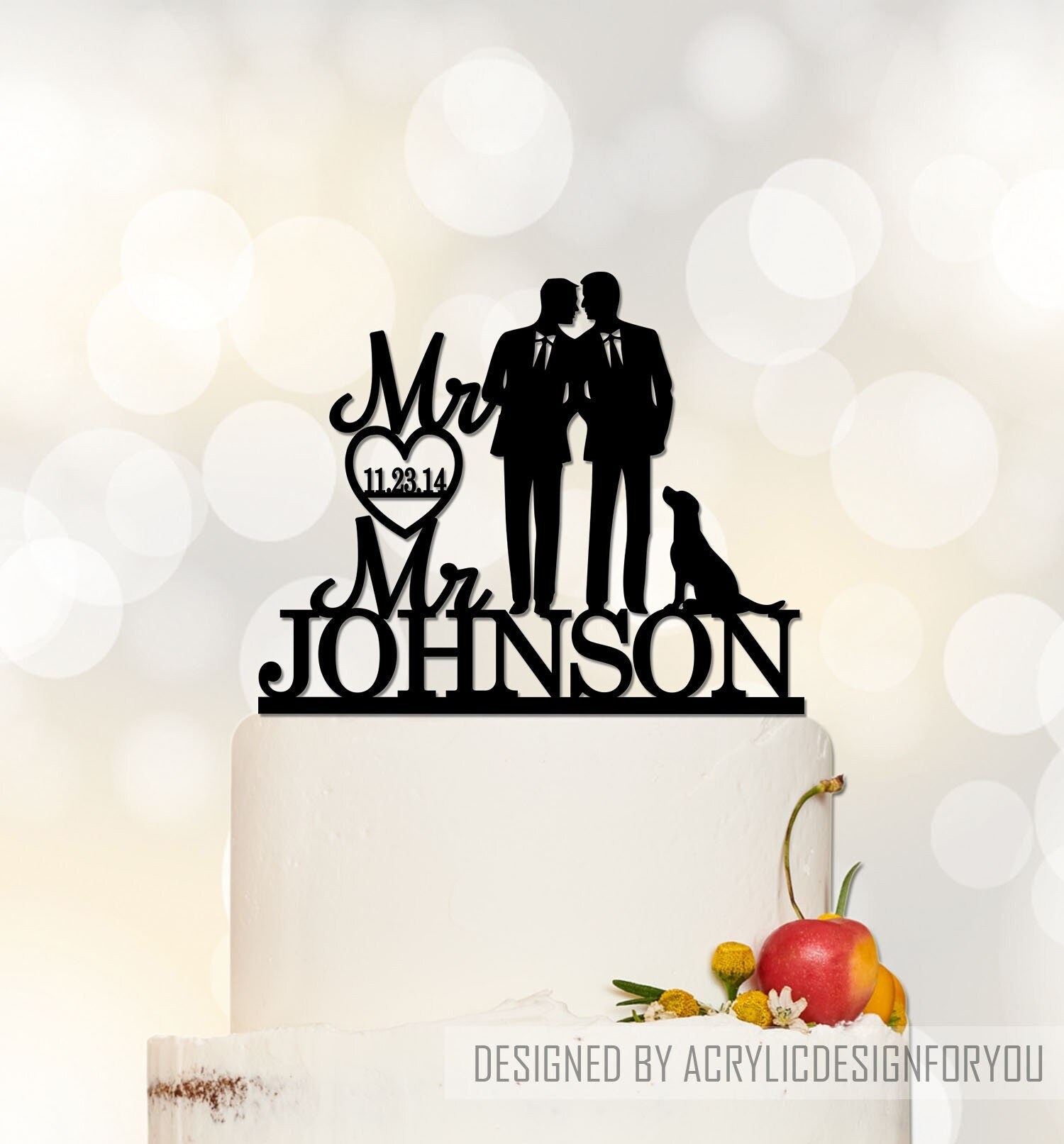 Gay Wedding Cake Topper,Mr And Mr Wedding Cake Topper, His and His, Two Men Wedding, Custom Cake Topper, Gay Couple silhouette S002