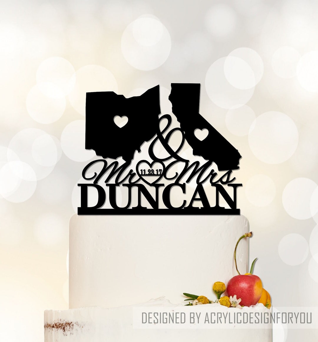 States Wedding Cake Topper,mr & Mrs Cake Topper,last Name Cake Topper