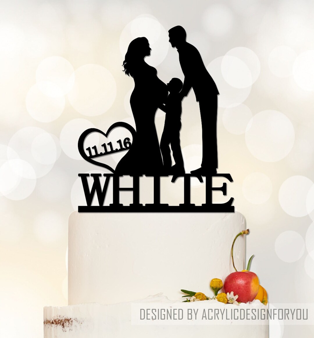 Pregnant Bride and Groom With Little Boy Cake Topper, Family Wedding ...