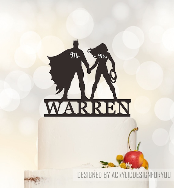 SuperHero Wedding Cake Topper, SuperHero Theme Decor, Couple Cake Topper, Superhero Silhouette, Mr Mrs Cake Topper, Funny Cake Topper c375