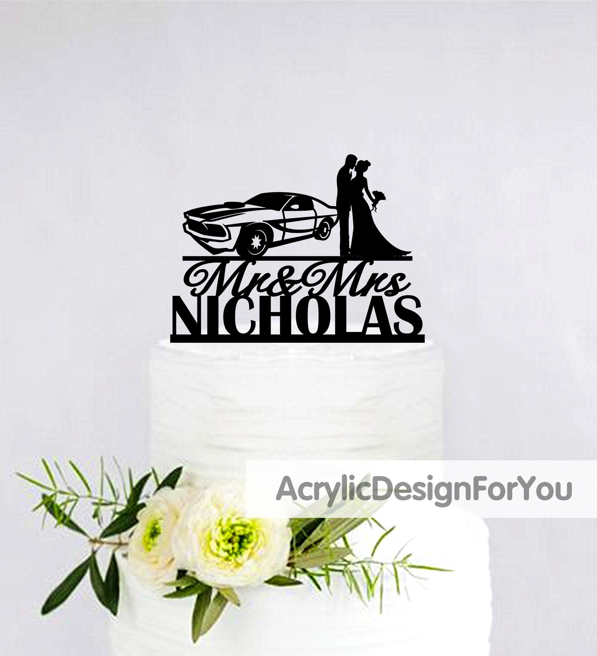Car Wedding Cake Topper | Couple Cake Topper With Car | Personalized ...