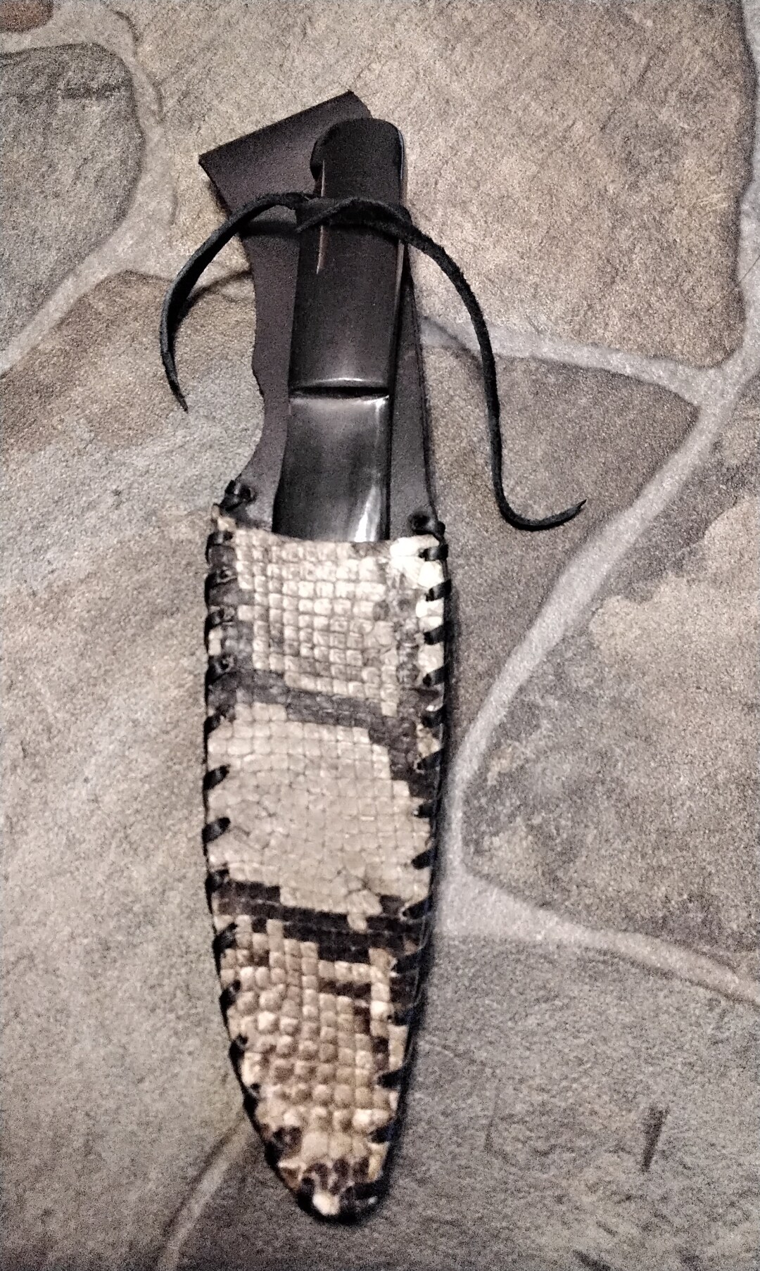 Native American Style Buffalo Horn Knife With Python Snake Skin Knife