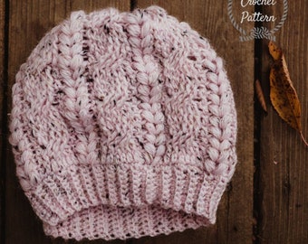 Serenity Beanie **Pattern Only. Crochet Slouch Pattern. Crochet Beanie. Crochet Hat Pattern. Advanced Slouch Beanie Pattern. Crochet Cables.