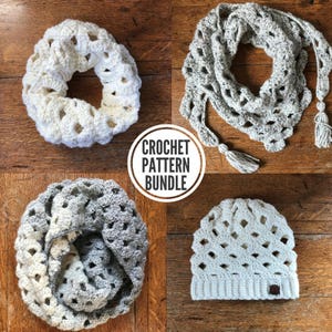Arcade Pattern Collection Bundle. **Crochet Patterns Only. Infinity scarf pattern. Souch hat pattern. Cowl Pattern. Triangle Scarf Pattern.